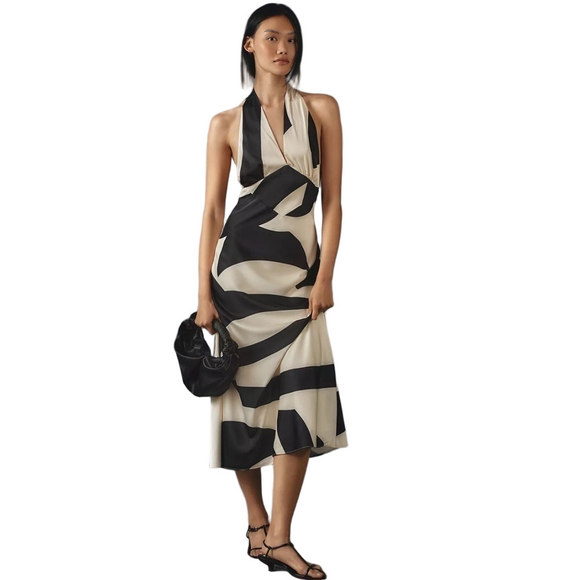 Anthropologie Dresses & Skirts - Anthropologie women’s Bardot Citron abstract colorblock print Halter Midi Dress